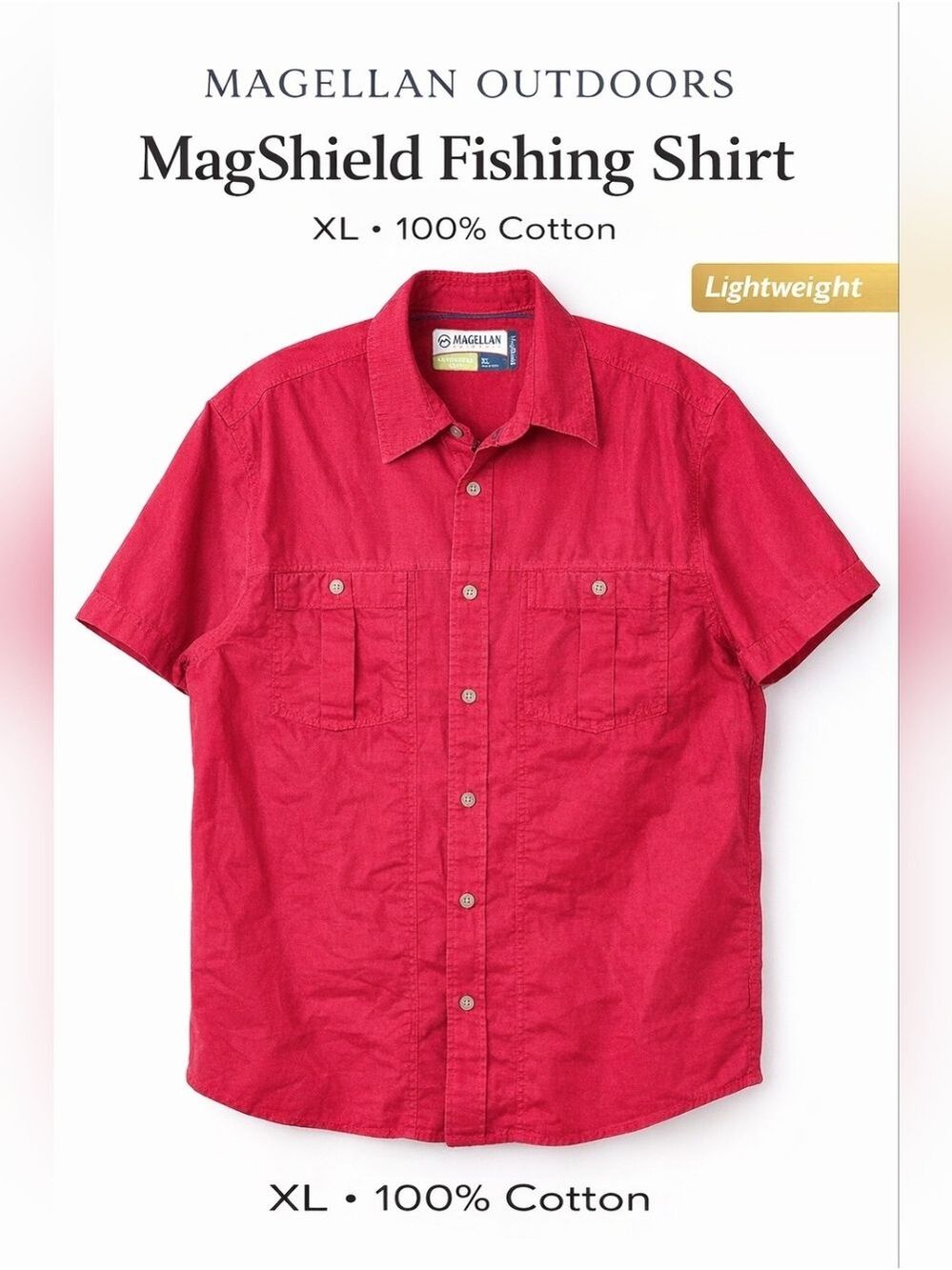 Magellan Outdoors MagShield Shirt Red Short Sleeve Fishing Button Up Size XL